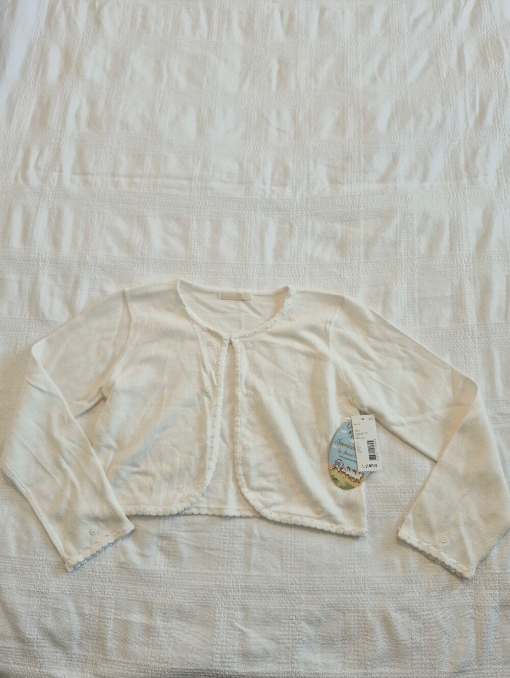 American Princess girls size Large or 10/13 cream cardigan beaded design NWT
